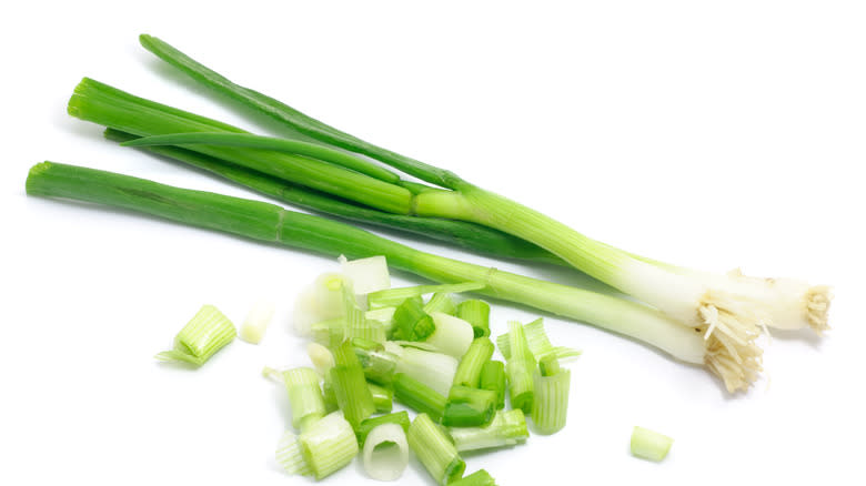 scallion and sliced scallion isolated