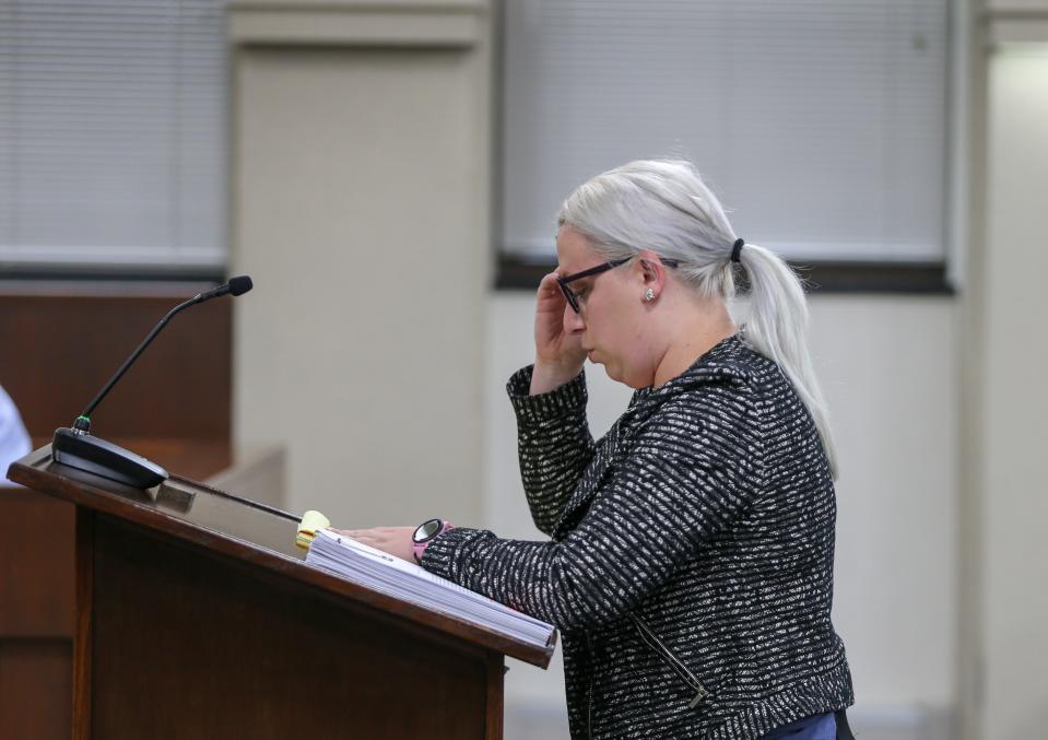 Cassandra Nielsen of Stoll Keenon Ogden and legal representative for the Town of Dayton, explains to the Lafayette City Council why the Town of Dayton will continue to fight against the voluntary annexation of the Carr family property into the City of Lafayette, at June's Lafayette City Council meeting, on Monday, June 5, 2023, in Lafayette, Ind.