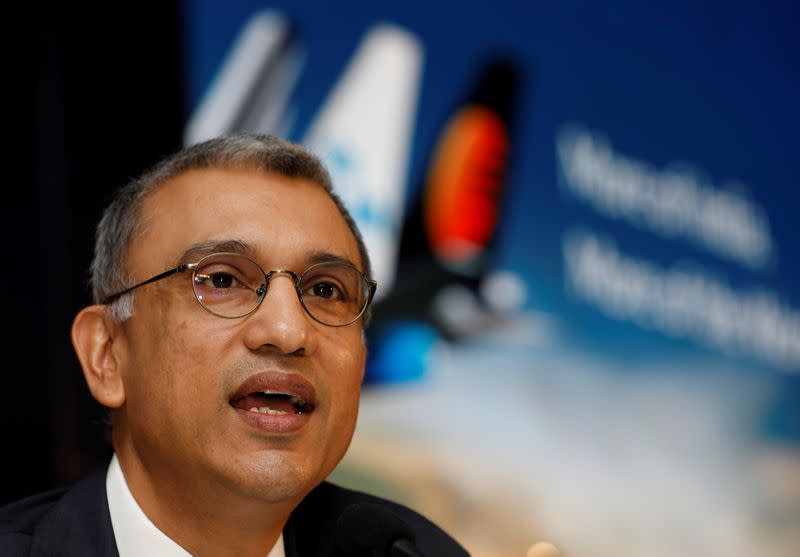 FILE PHOTO: Vinay Dube, CEO of Jet Airways speaks during a news conference in Mumbai