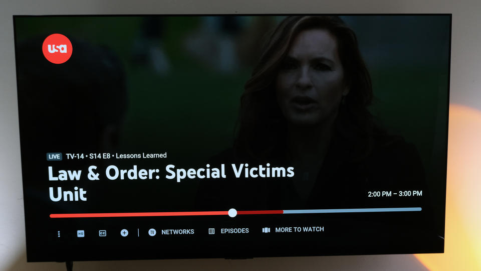 Law & Order: Special Victims Unit is playing on YouTube TV on a TV