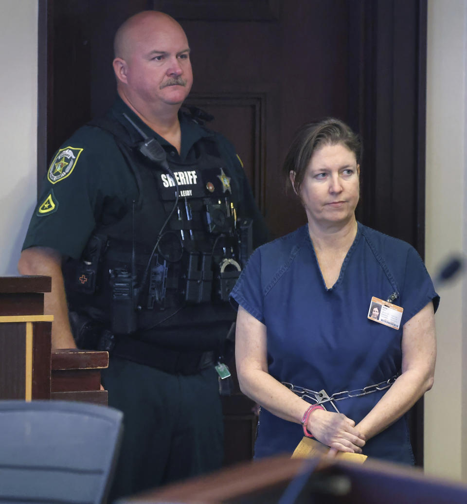 Defendant Sarah Boone leaves the courtroom during a pre-trial hearing in Orlando, Fla., Friday, June 7, 2024. Boone was arrested after detectives said her boyfriend died when he climbed into a suitcase as a joke and she zipped him inside. (Joe Burbank/Orlando Sentinel via AP)