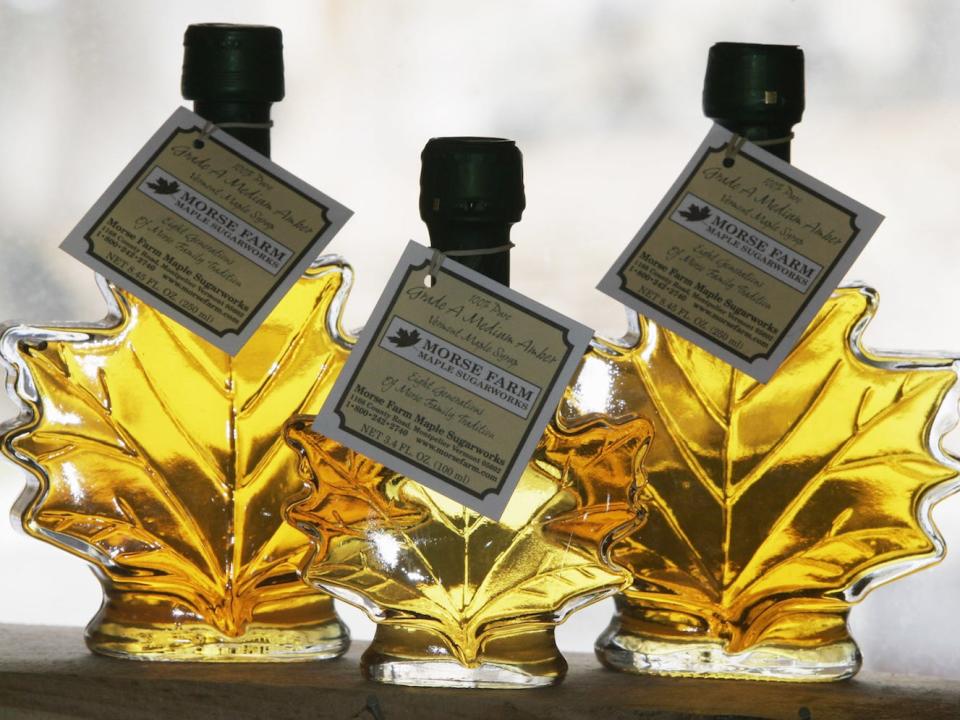maple leaf shaped bottles of Vermont maple syrup