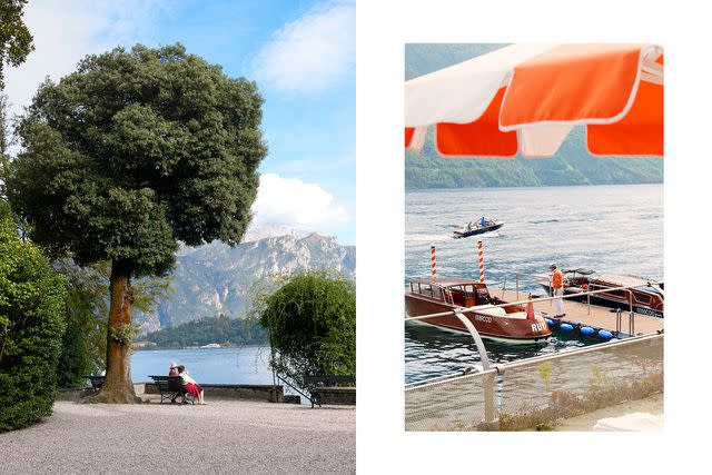 <p>Danilo Scarpati</p> From left: Taking in the views from Villa Carlotta, a botanical garden and museum near Grand Hotel Tremezzo; the dock at Grand Hotel Tremezzo, which opened in 1910.