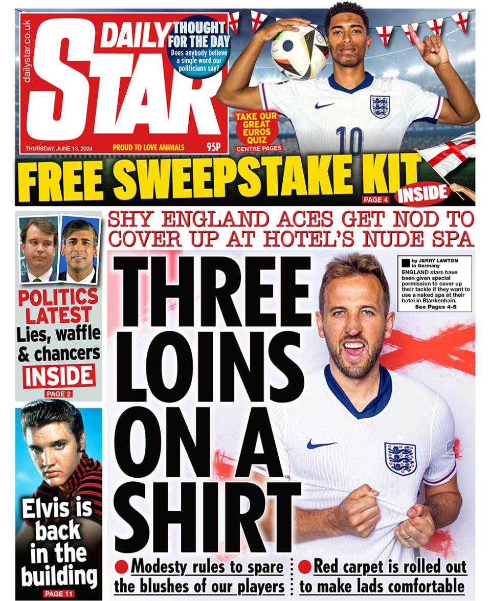 Daily Star headline: "Three loins on a shirt"