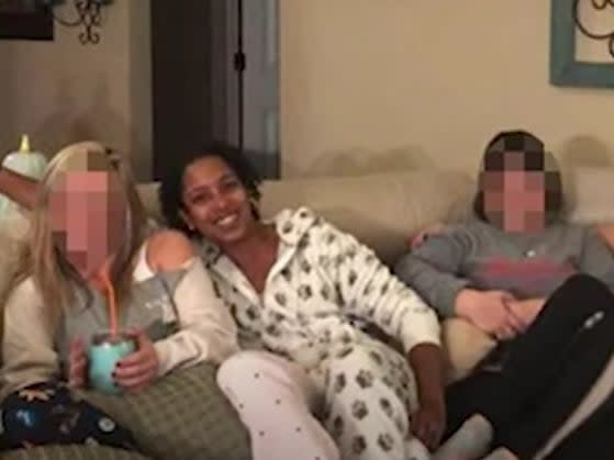 Tamia Horsford, 40, at an adult slumber party. Ms Horsford was found dead in the home’s backyard after reportedly falling off the deck.  (screengrab)