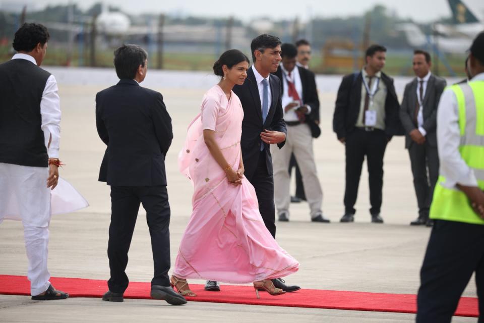 Akshata Murty wore a pink sari during the Summit (PA)