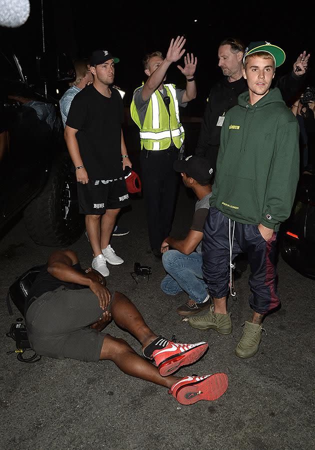 Justin was leaving a Hillsong service at 9:25pm in beverly Hills when he struck the photographer. Source: Splash