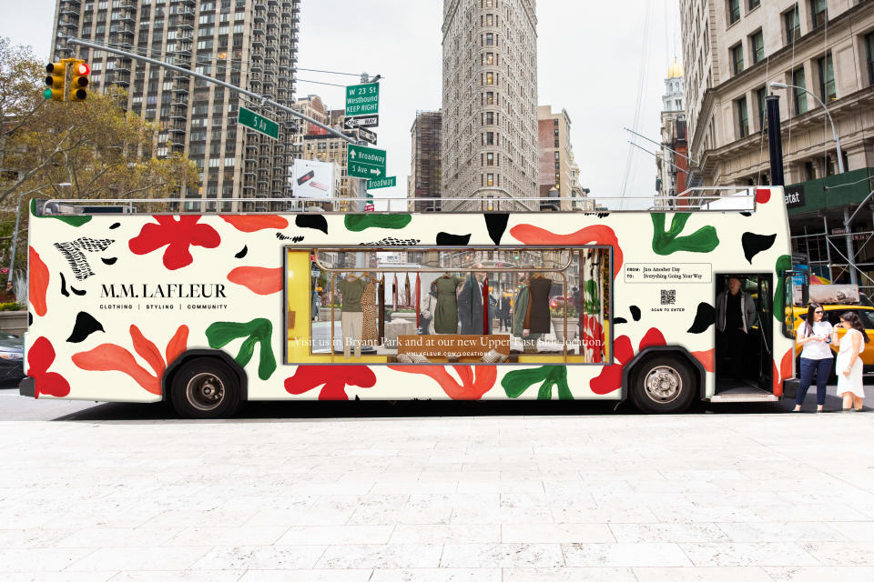 M.M. LaFleur’s custom bus was designed to attract attention to the store.