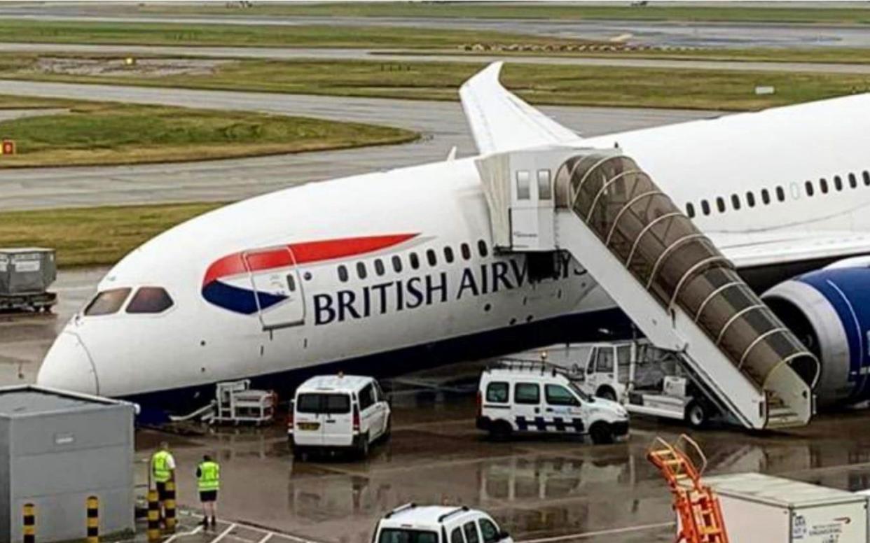 The flight tipped on its nose as it was preparing for a flight to Frankfurt on June 18