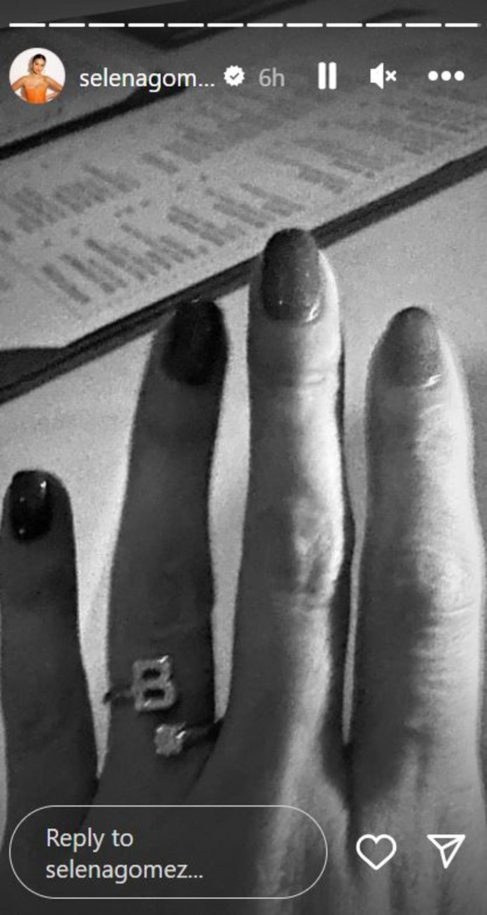 Selena Gomez shared this image of a ring on her wedding finger (Instagram / Selena Gomez)