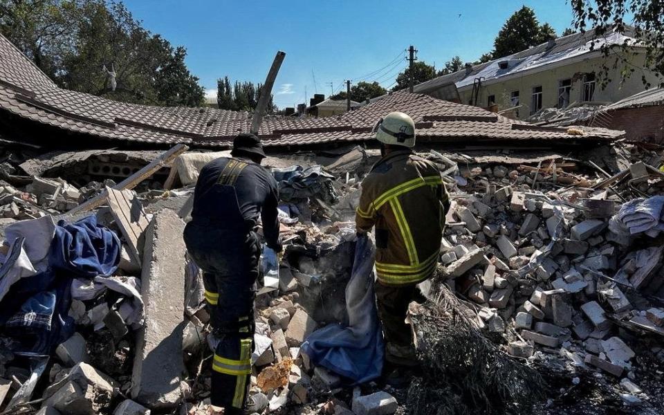 At least one person was killed in a Russian strike on a hotel - STATE EMERGENCY SERVICE OF UKRAINE/REUTERS