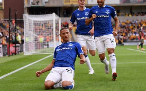Richarlison celebrates his goal on his debut for Everton - Richarlison scored twice on his debut for Everton  - Credit: Getty Images