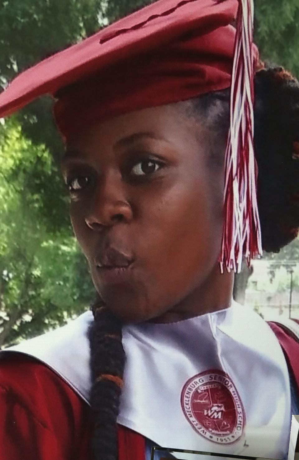 Cell phone photo of Anndel Taylor when she graduated West Mecklenburg High School in North Carolina. Her mother, Wanda Brown Steele, says this is among her favorite pictures of her daughter.