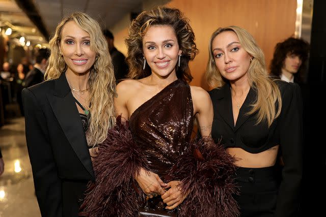 <p>Neilson Barnard/Getty Images</p> From left: Tish Cyrus, Miley Cyrus and Brandi Cyrus attend the 66th GRAMMY Awards at Crypto.com Arena on February 04, 2024 in Los Angeles, California