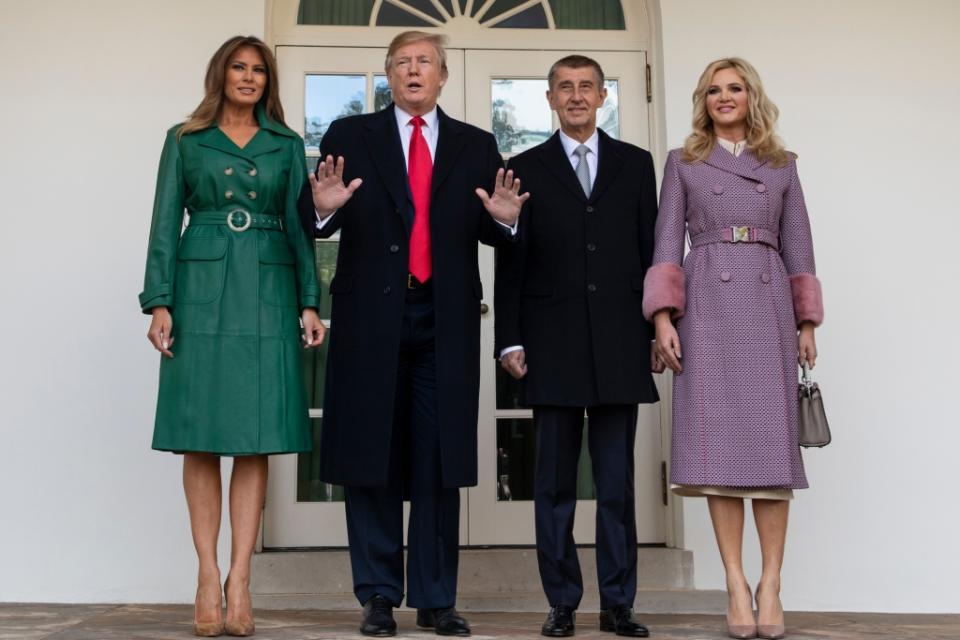 (L-R): Melania and Donald Trump pose with the prime minister of the Czech Republic, Andrej Babiš, and his wife, Monika Babišová. - Credit: Shutterstock
