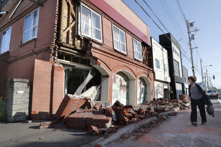 A building damaged by a powerful earthquake is seen in Abira town in Japan's northern island of Hokkaido, Japan, in this photo taken by Kyodo September 6, 2018. Mandatory credit Kyodo/via REUTERS