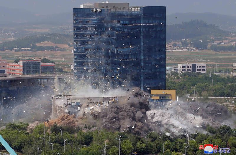 A view of an explosion of a joint liaison office with South Korea in border town Kaesong