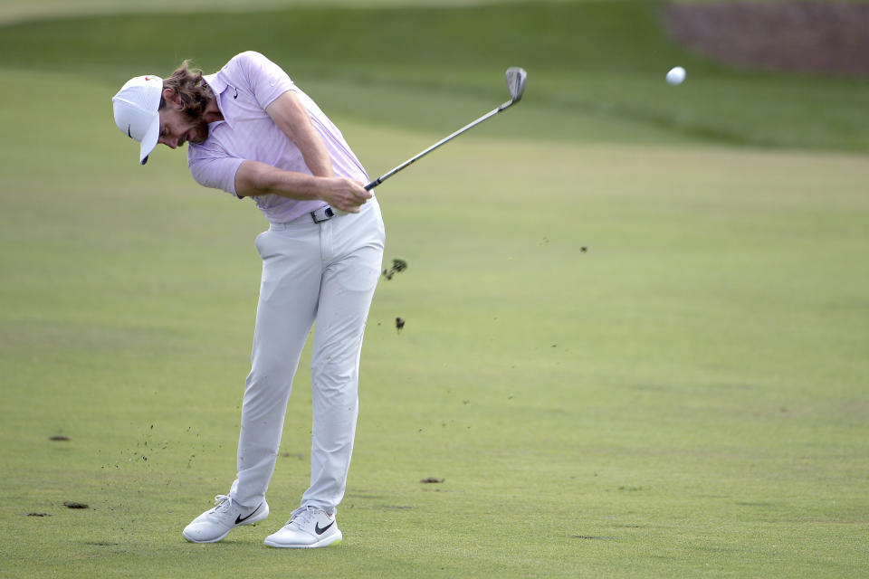 Tommy Fleetwood, of England, hits from the first fairway during the third round of the Arnold Palmer Invitational golf tournament Saturday, March 9, 2019, in Orlando, Fla. (AP Photo/Phelan M. Ebenhack)