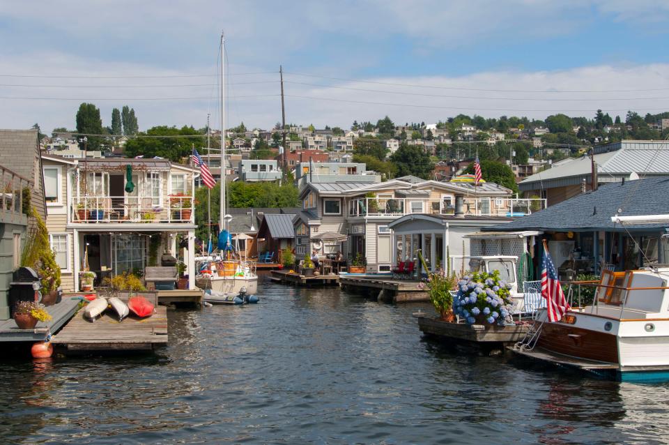 Moored houseboats can look like typical homes.