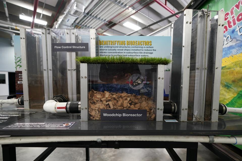 A bioreactor model is seen during an edge-of-field workshop at the Ames Water Treatment Plant, Thursday, March 2, 2023, in Ames, Iowa. Simple systems called bioreactors and streamside buffers help filter nitrates from rainwater before it can reach streams and rivers. (AP Photo/Charlie Neibergall)