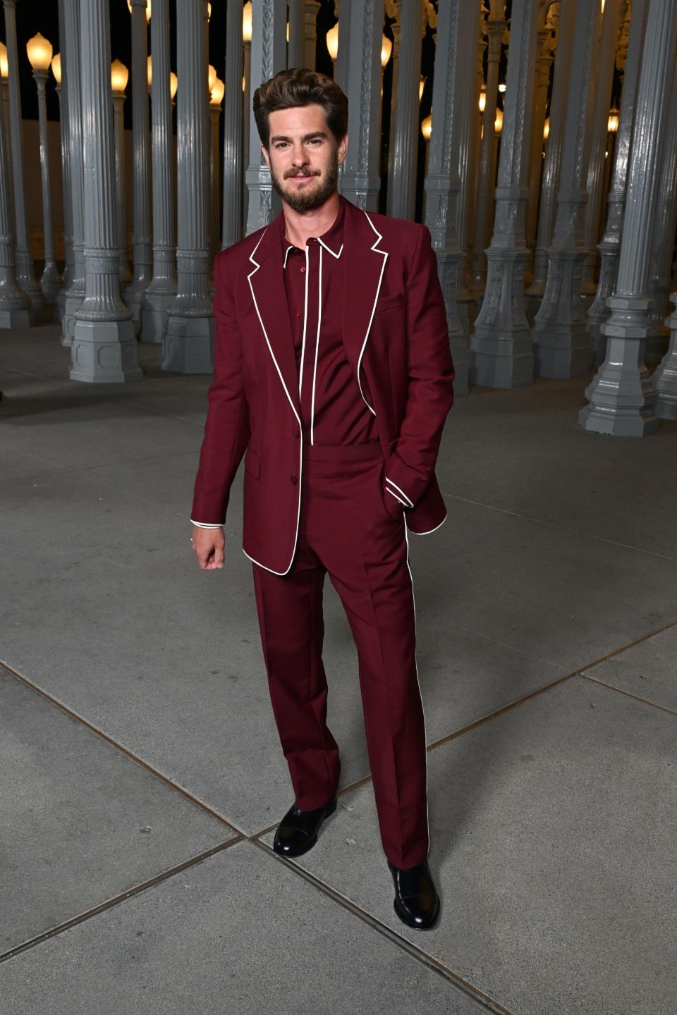 Andrew Garfield, Gucci, Warren Alfie Baker, LACMA, LACMA Gala, boots, leather boots, mens boots, black boots, celebrity style, mens style, celebrity red carpet, red carpet