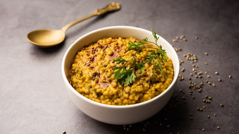 white bowl filled with khichdi 