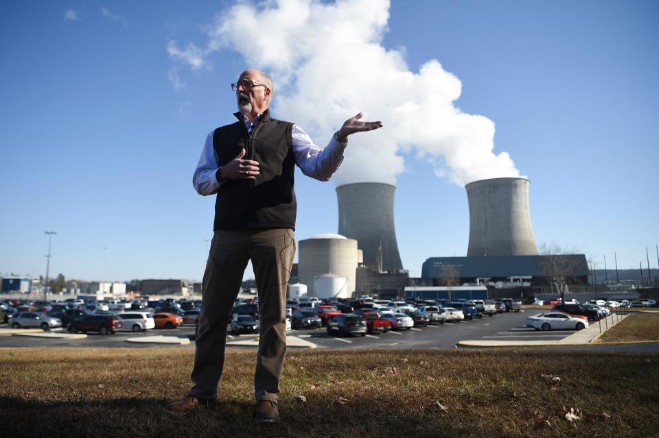 Emergency preparedness manager Michael White stands outside the control room simulator at TVA's Watts Bar Nuclear Plant located near Spring City, Tennessee in November 2022. Operators train regularly through the year to be prepared for a variety of scenarios.