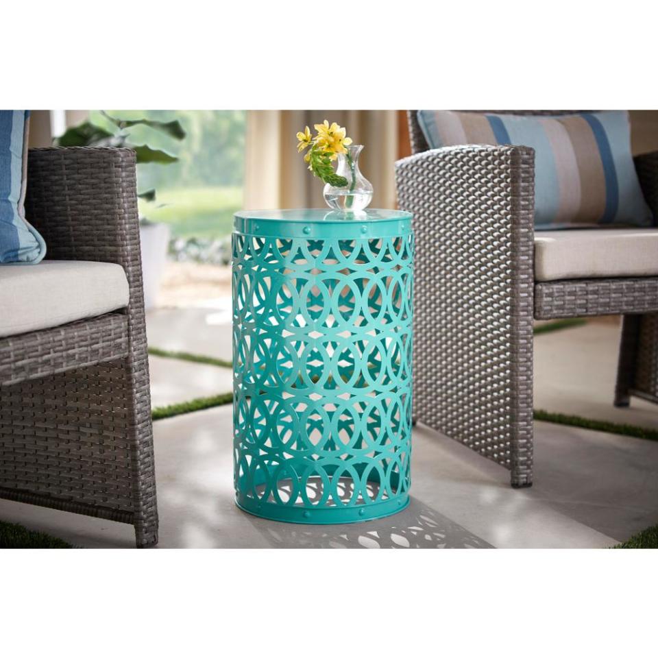 Haze Blue 19.4 in. Metal Garden Stool