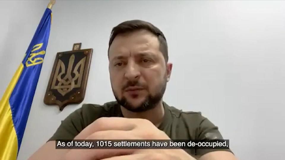 Volodymyr Zelensky assure que plus de 1000 localités ont été reprises aux forces russes dans une allocution vidéo, le 14 mai 2022 - BFMTV