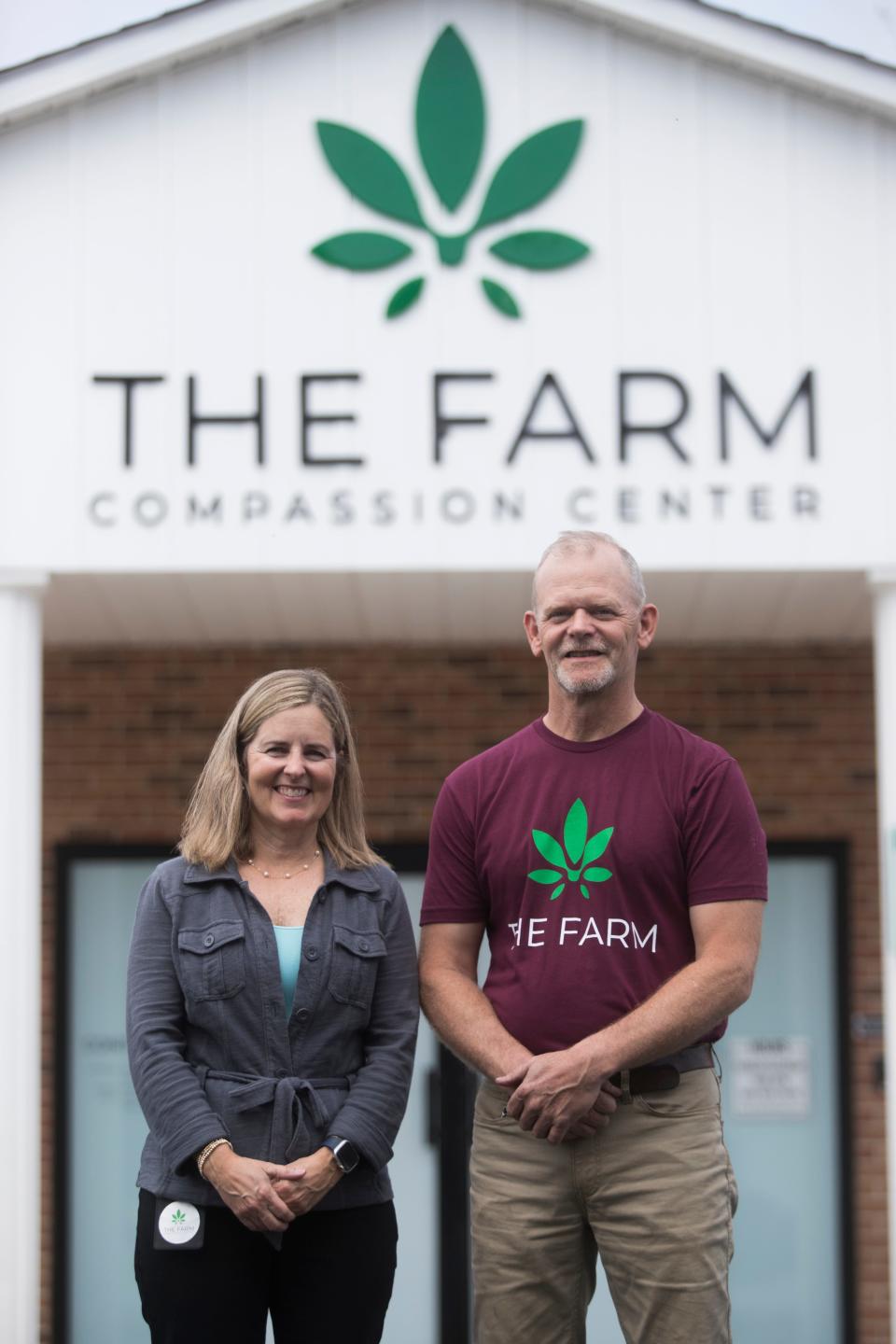 Jennifer Stark, Director of Processing and Operations, left, and Bill Rohrer own The Farm Compassion Center, a medical marijuana and cad dispensary in Felton, Del. 