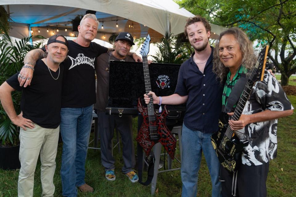 Joseph Quinn meets Metallica at a rehearsal for their headlining gig at the Lollapalooza music festival in Chicago