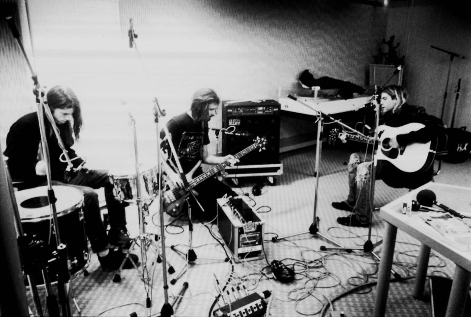 <p>While Nirvana recorded in 1991, the band was photographed during a recording session in Hilversum Studios in the Netherlands. </p>