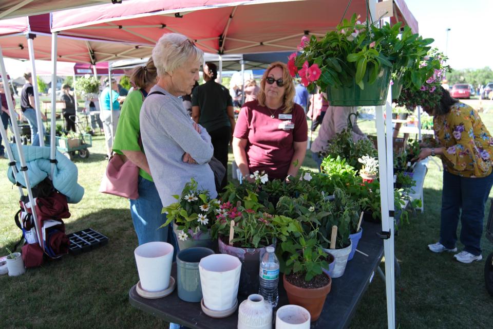 A group looks over plants at the Randall County Master Gardeners plant sale Saturday as part of Gardenfest at the Texas A&M AgriLife Extension Center in Amarillo.