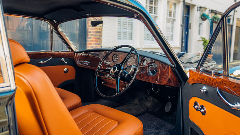 The interior of an all-electric 1961 Bentley S2 Continental restomod from Lunaz.