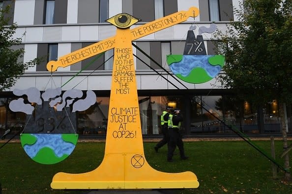 Protest artwork that looks like a scale