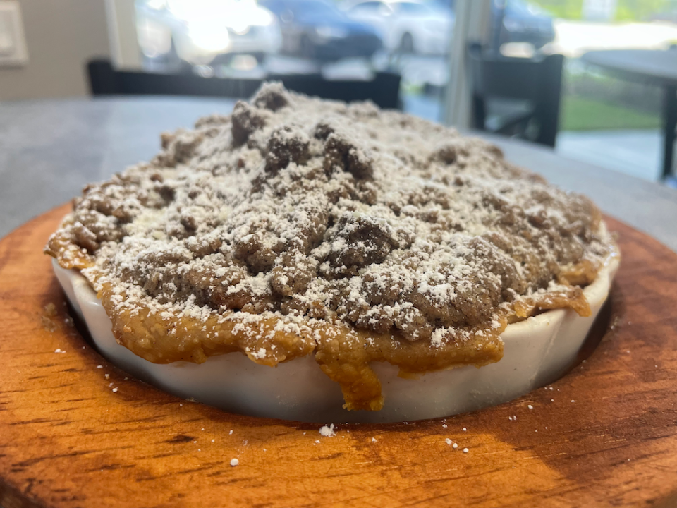 The menu at La Mattina's in Port St. Lucie features authentic Italian dishes and unique creations, including a dessert of an apple crumb skillet.