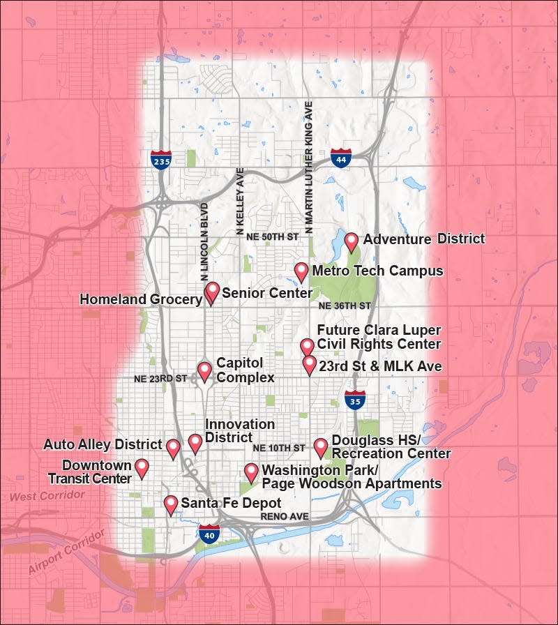 A map of the study area for the planned "Northeast Corridor" Bus Rapid Transit system through MAPS 4.