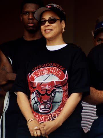 <p>Raymond Boyd/Getty</p> Juanita Vanoy at a celebration of the Chicago Bulls' 6th N.B.A. Championship in 1998