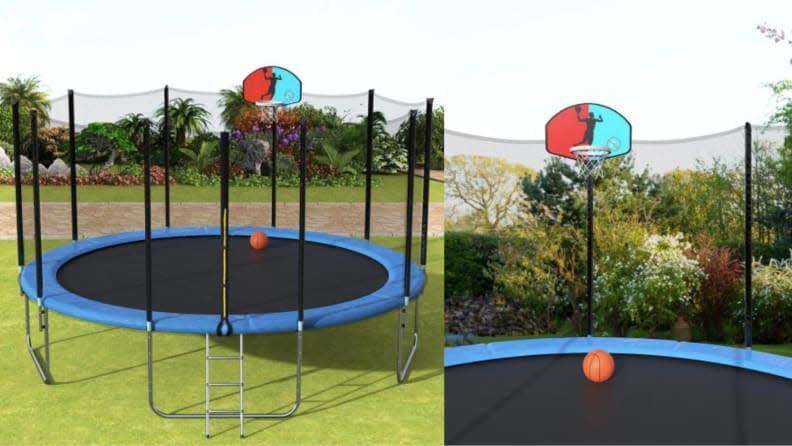 Refine those hoop skills with the Merax Trampoline basketball hoop attachment.