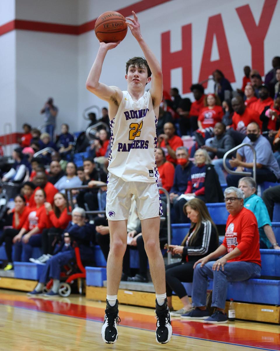 Liberty Hill's Gunter Daniels launches a 3-pointer in a Class 5A playoff quarterfinal matchup against San Antonio Veterans Memorial. The 6-6 Daniels will anchor a young but talented Liberty Hill team.