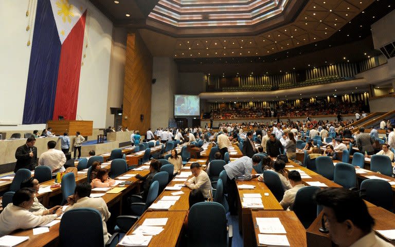 The Philippine house of representatives meet on birth control laws on August 6, 2012. The Philippine Senate is due to vote on the Reproductive Health Bill during its second reading, while the House of Representatives will vote for the final time late Monday, a congressman said