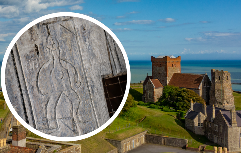 In Dover Castle wurde eine Holztür entdeckt – mit Graffiti aus den Zeiten von Kaiser Napoleon. - Copyright: picture alliance/dpa/dpa-Zentralbild|Patrick Pleul | Jim Holden/English Heritage