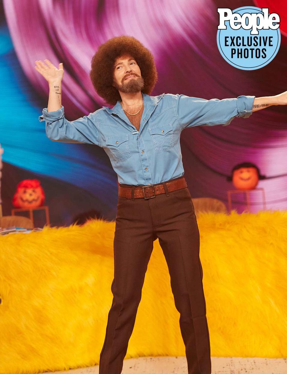 <p>The Drew Barrymore Show/Ash Bean</p> Drew Barrymore as Bob Ross on 