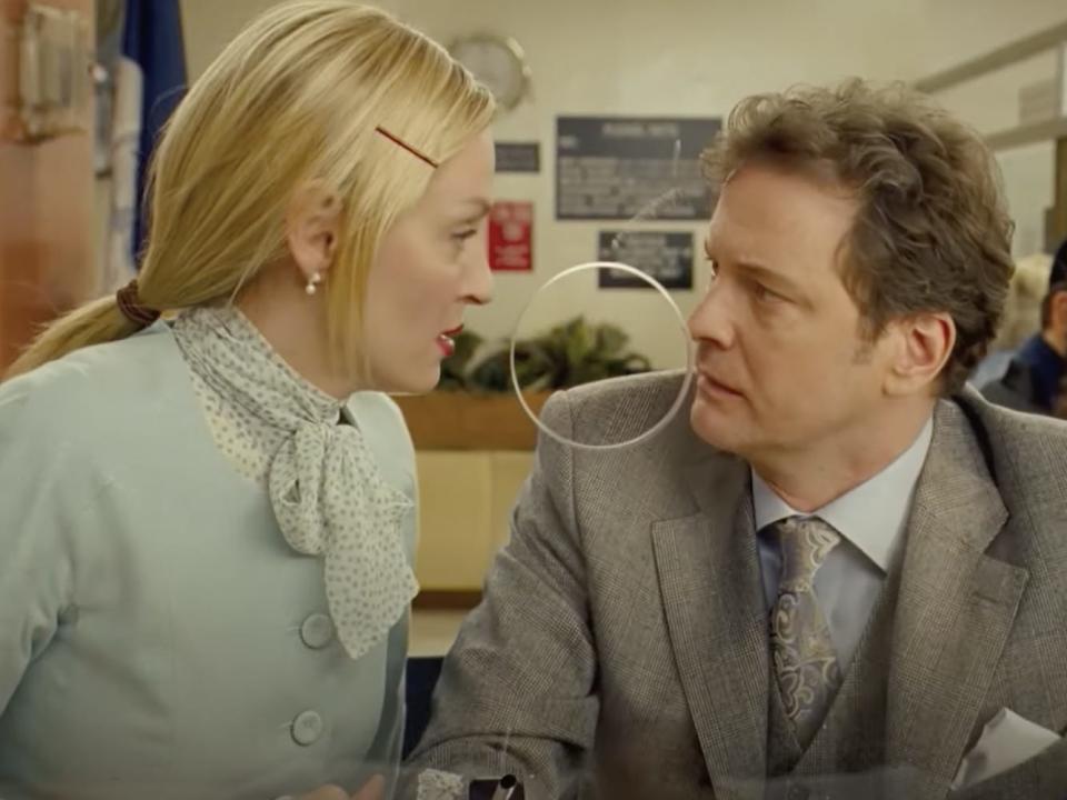Uma Thurman faces Colin Firth in the film, "The Accidental Husband."