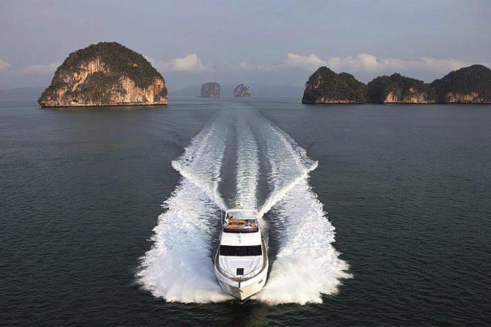 Aerial view of YTL Lady II from Pangkor Laut Resort, Malaysia