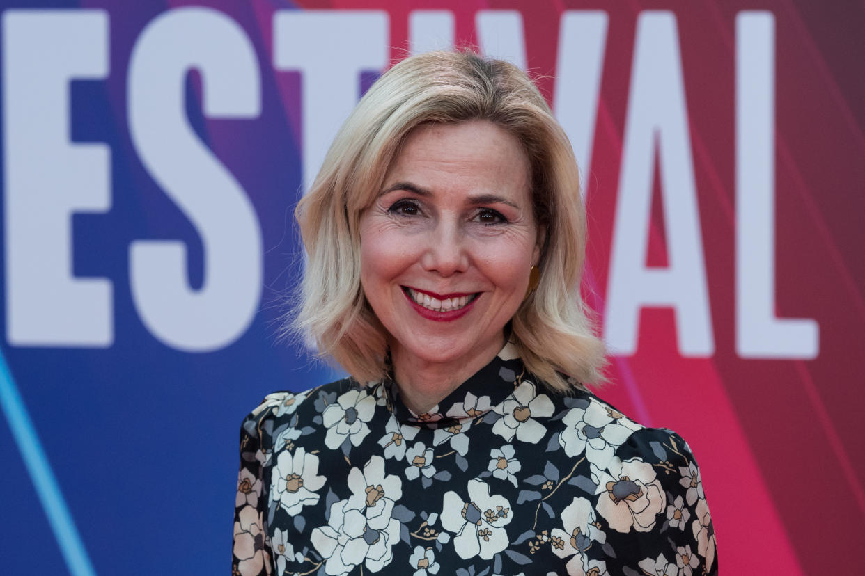 Sally Phillips attends the UK film premiere of 'The Lost Daughter' at the Royal Festival Hall during the 65th BFI London Film Festival in London, United Kingdom on October 13, 2021. (Photo by Wiktor Szymanowicz/Anadolu Agency via Getty Images)