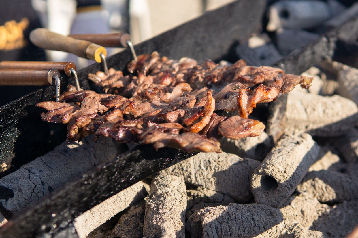 Turkish Kebabs cooking over hot coals