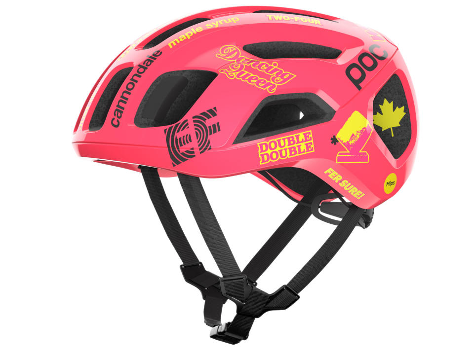 2024 POC Ventral Air MIPS limited Alison Jackson Cobbles edition aero road bike helmet, side with decals