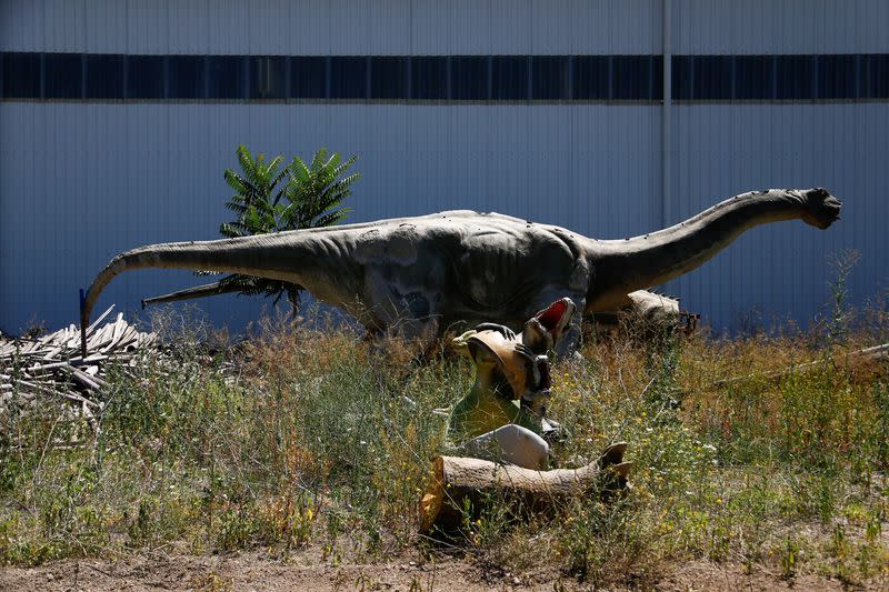 Abandoned dinosaur models are seen at Ankapark theme park in Ankara