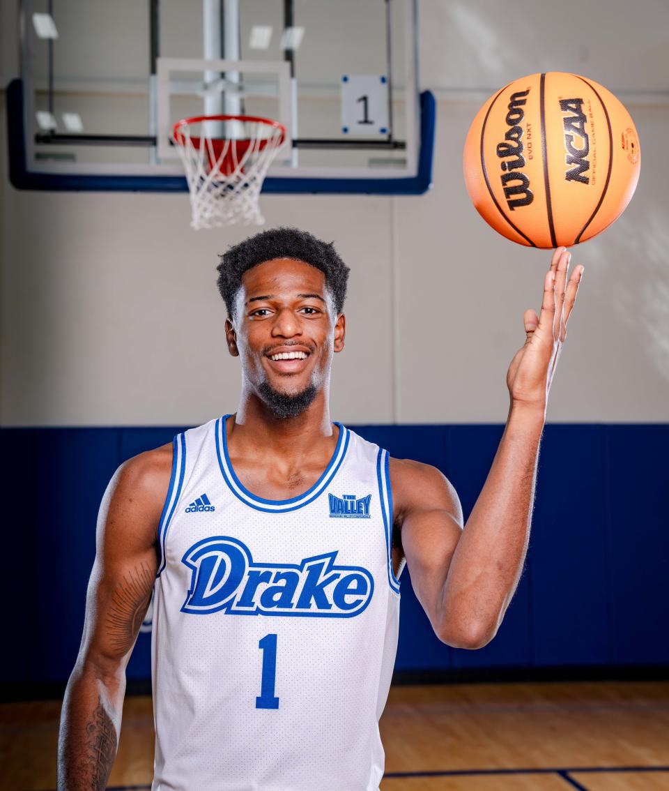 Drake guard Kevin Overton stands for a photo Monday during the Bulldogs' media day.